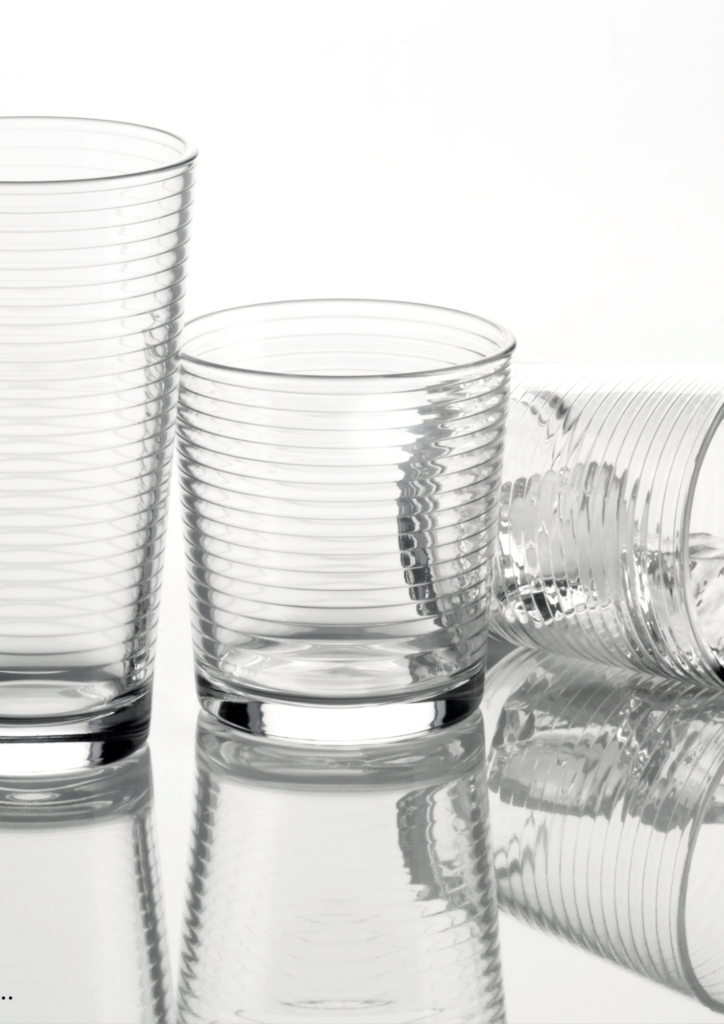 Elegant ribbed water glasses, perfect for any dinner set.